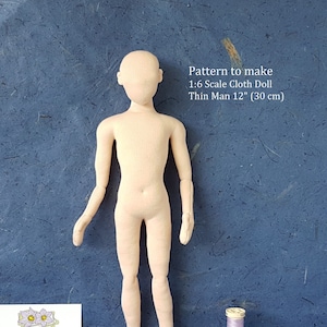 PDF sewing pattern 1:6 scale 12 inch (30 cm) cloth doll thin man, DIY posable miniature mannequin, English language