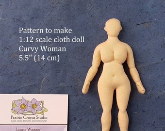 PDF sewing pattern 1:12 scale curvy woman 5.5 inch cloth doll 14 cm, DIY posable miniature mannequin, English language