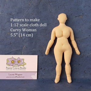 PDF sewing pattern 1:12 scale curvy woman 5.5 inch cloth doll 14 cm, DIY posable miniature mannequin, English language