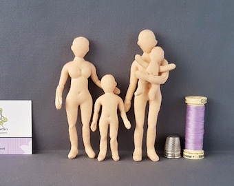 1:16 scale cloth doll family, blank posable miniature mannequins, dollhouse people, soft sculpture, handmade
