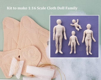 Kit 1:16 scale cloth doll family, pre-sewn bodies, DIY posable miniature mannequins, soft sculpture, handmade