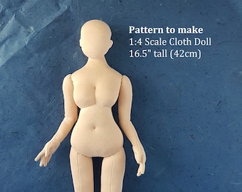 PDF pattern 1:4 scale 16.5" curvy woman 42 cm cloth doll, DIY posable miniature mannequin, soft sculpture