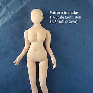 PDF sewing pattern 1:4 scale 16.5 inch curvy woman 42 cm cloth doll, DIY posable miniature mannequin, English language