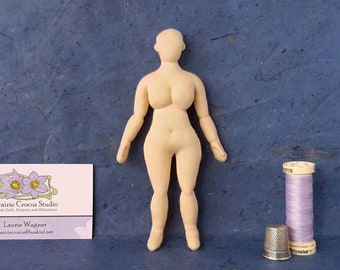 1:12 scale curvy woman 5.5 inch cloth doll 14 cm, posable miniature mannequin, optional face, soft sculpture, handmade