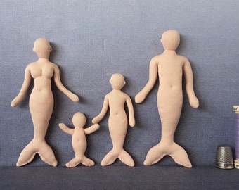 1:16 scale cloth doll mermaid family, blank posable miniature mannequins, soft sculpture, handmade