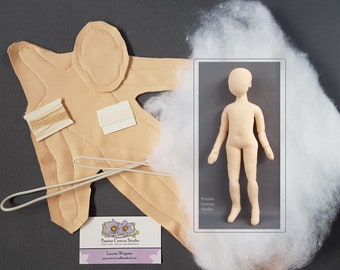 Kit 1:6 scale cloth doll 8 inch child 20 cm, pre-sewn body, posable DIY miniature mannequin, soft sculpture materials, handmade