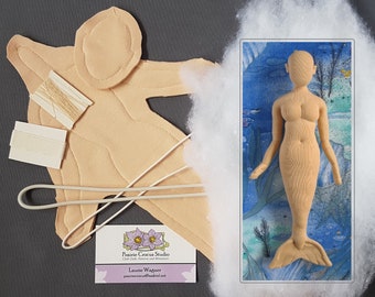 Kit 1:6 scale 12 inch Mermaid 30 cm DIY cloth doll, pre-sewn body, soft sculpture materials, miniature mannequin, handmade