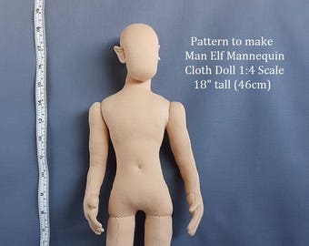 PDF sewing pattern 1:4 scale 18 inch man cloth doll 46 cm, DIY posable miniature mannequin, English language