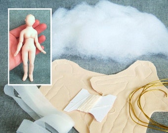 Kit 1:12 scale for 2 cloth dolls, 5.5 inch women 14 cm, pre-sewn bodies, DIY posable miniature mannequin, soft sculpture, handmade