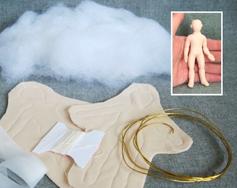 Kit 1:12 scale 2 cloth dolls 4 inch child 10 cm, pre-sewn bodies, DIY posable miniature mannequin, handmade soft sculpture