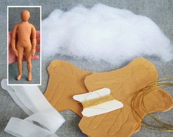 Kit 1:12 scale for 2 cloth dolls 6 inch men 15 cm, DIY miniature mannequin, pre-sewn doll bodies, soft sculpture, handmade