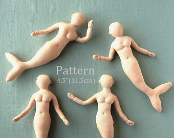 PDF sewing pattern 1:16 scale 4.5" (11.5 cm), DIY mermaid cloth doll, miniature mannequin, English language