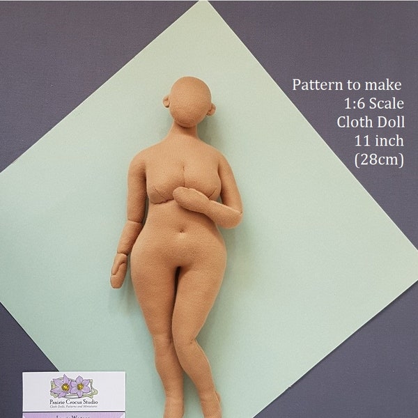 PDF sewing pattern 1:6 scale 11 inch cloth doll 28 cm, DIY curvy plus size woman, posable miniature mannequin, English language