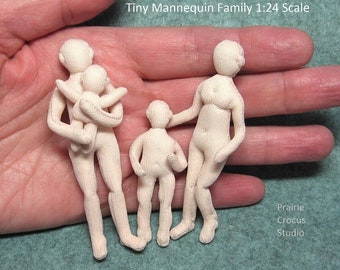 PDF sewing pattern 1:24 scale tiny cloth doll family, DIY posable miniature mannequins, English language