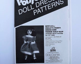 Doll clothes pattern, Molly’s Party Dress and Tiered Half-slip Poissot DPP245. For for 24” doll Modern girl dress sewing pattern destash.