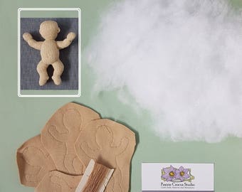 Kit 1:12 scale to make 4 baby dolls 2.25 inch, pre-sewn cloth bodies 6 cm, DIY soft sculpture, miniature, handmade
