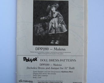 Poissot DPP280 doll clothes pattern for 31” doll, Malena Dress and jumper. Modern girl doll clothes sewing pattern destash.