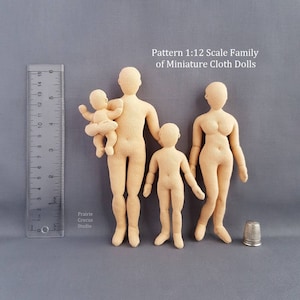 PDF sewing pattern 1:12 scale cloth doll family, DIY posable miniature dollhouse mannequins, English language image 1