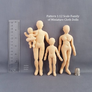 PDF sewing pattern 1:12 scale cloth doll family, DIY posable miniature dollhouse mannequins, English language