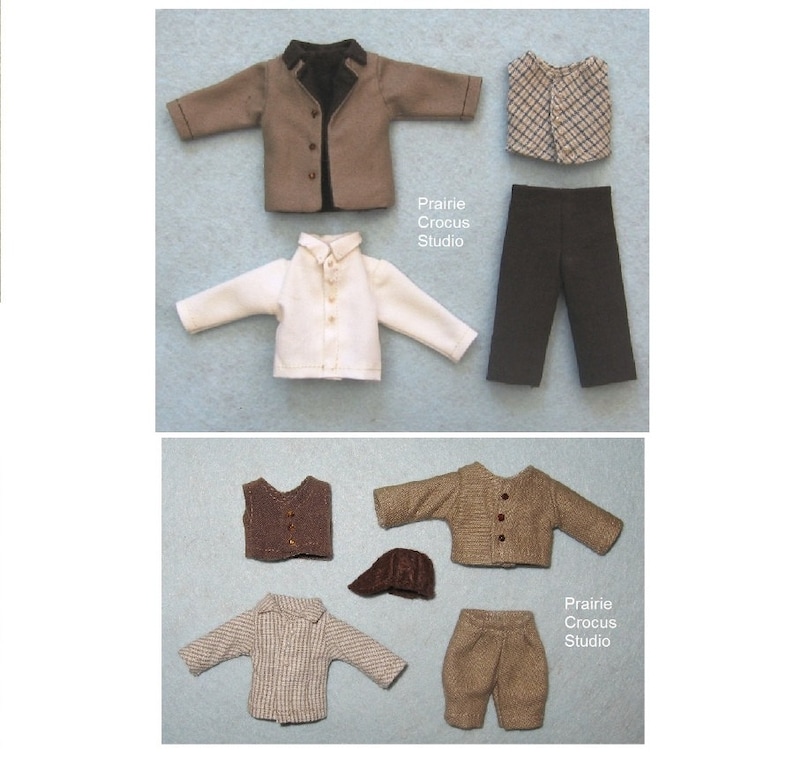 one inch scale miniature frontier style DIY prairie pioneer costumes PDF pattern 1:12 scale doll clothes