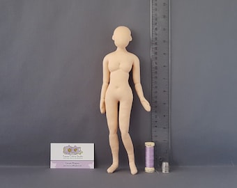 1:6 scale cloth doll 11" slim woman 28 cm, posable miniature mannequin, blank fashion doll, soft sculpture, handmade