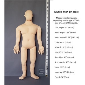 PDF sewing pattern 1:4 scale 18 inch muscle man cloth doll 46 cm, DIY posable miniature mannequin, English language image 3