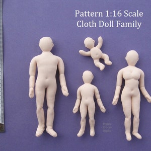 PDF sewing pattern 1:16 scale cloth doll family, DIY posable dolls house people, miniature mannequins, English language