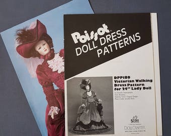 24” doll clothes sewing pattern, Victorian walking dress hat spats, Poissot DPP180 Scott Publications 1991 DollCrafter DIY