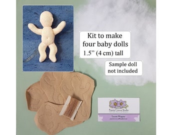 Kit 1:16 scale makes 4 tiny baby dolls 1.75 inch (45 mm), pre-sewn cloth bodies, DIY soft sculpture, miniature, handmade