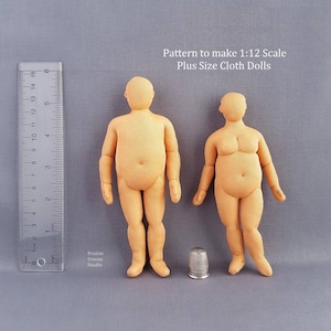 PDF sewing pattern 1:12 scale plus size cloth dolls, DIY posable miniature mannequin, soft sculpture, English language