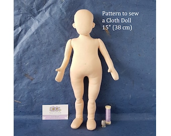 PDF sewing pattern for 15 inch cloth doll 38 cm, DIY miniature mannequin 1:3 scale child, English language