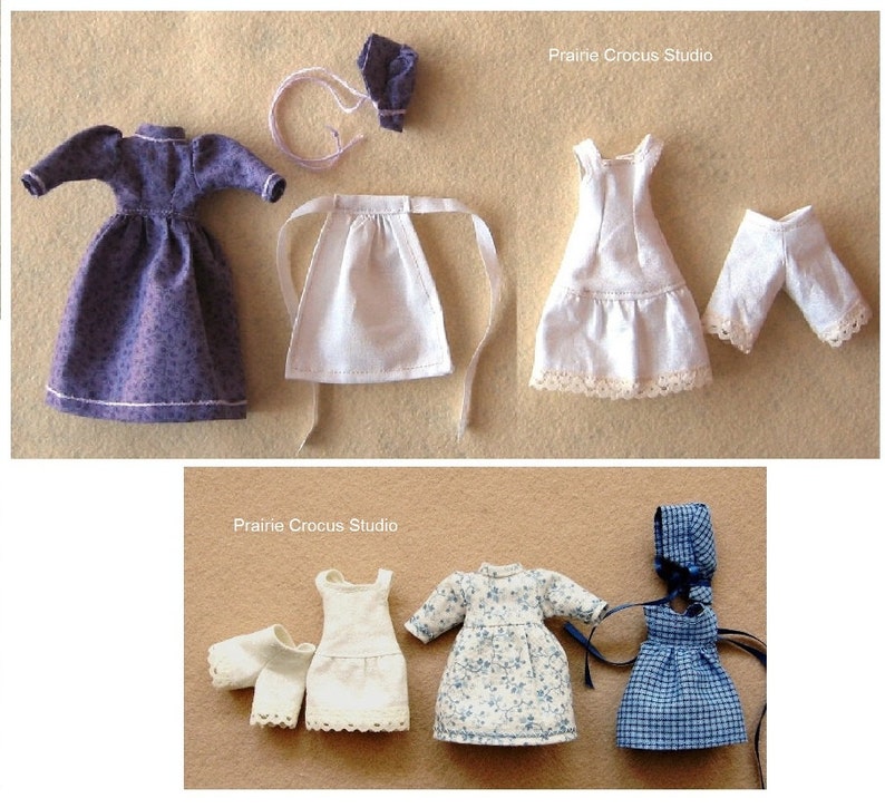 one inch scale miniature frontier style DIY prairie pioneer costumes PDF pattern 1:12 scale doll clothes