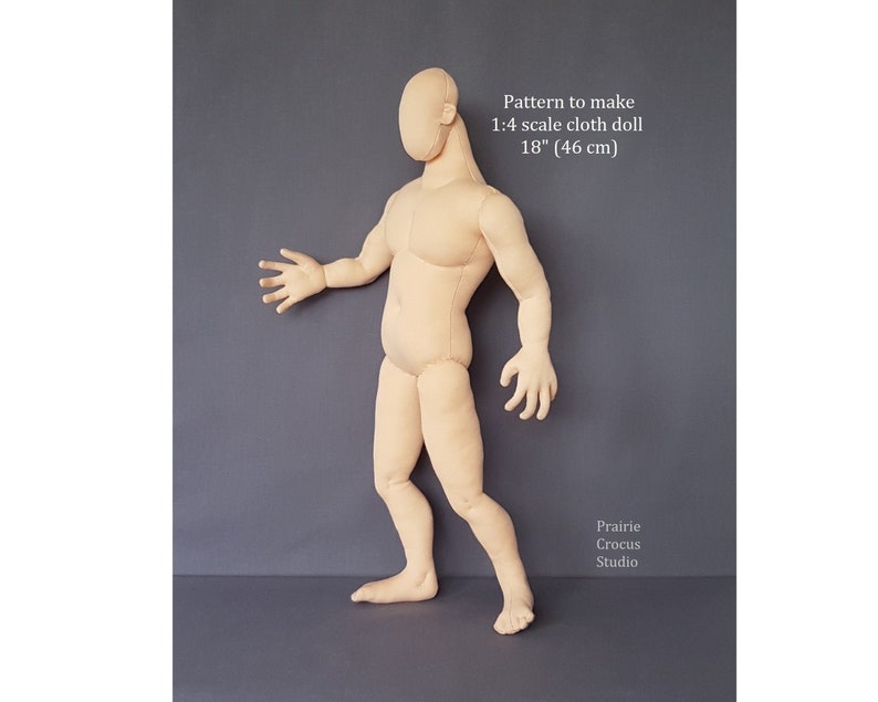 PDF sewing pattern 1:4 scale 18 inch muscle man cloth doll 46 cm, DIY posable miniature mannequin, English language image 1