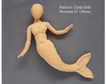 Modello di cucito PDF in scala 1:4 bambola di stoffa sirena da 15 pollici (38 cm), manichino in miniatura fai da te, lingua inglese