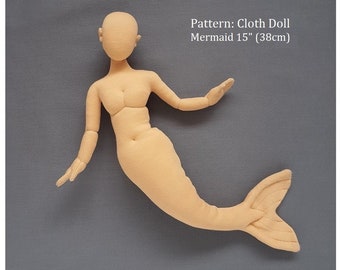 PDF sewing pattern 1:4 scale 15 inch (38 cm) mermaid cloth doll, DIY miniature mannequin, English language