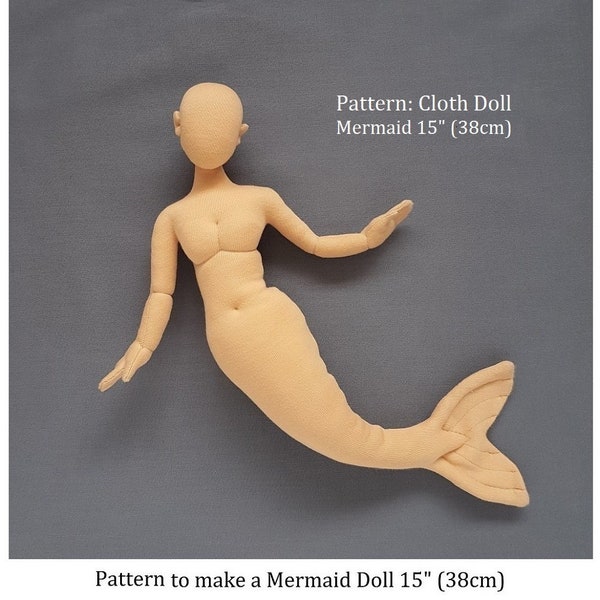 PDF sewing pattern 1:4 scale 15 inch (38 cm) mermaid cloth doll, DIY miniature mannequin, English language