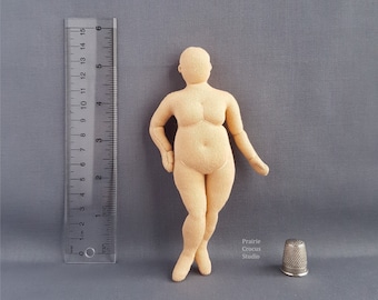 1:12 scale cloth doll 5.5 inch plus size woman 14 cm, optional face, posable miniature mannequin, soft sculpture, handmade