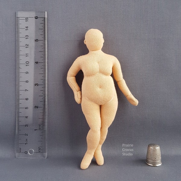 1:12 scale cloth doll 5.5 inch plus size woman 14 cm, optional face, posable miniature mannequin, soft sculpture, handmade