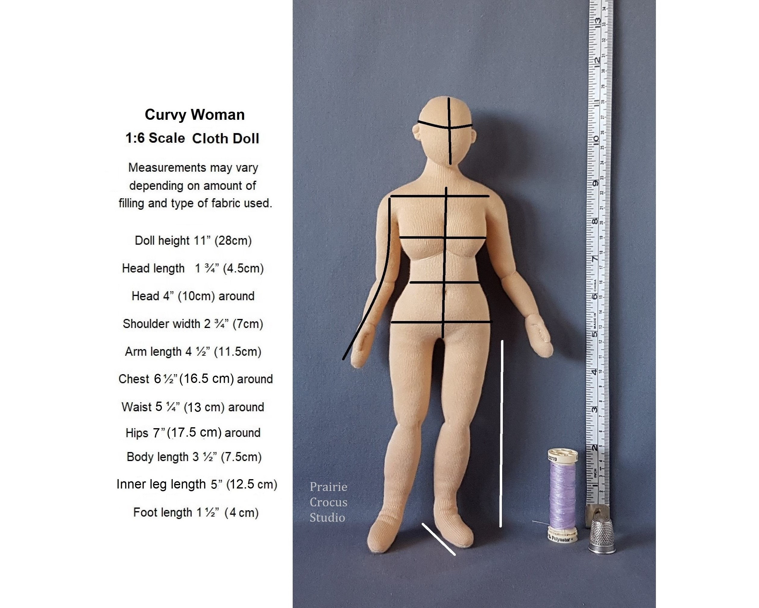 PDF Sewing Pattern 1:6 Scale Cloth Doll 11 Inch Curvy Woman 28 Cm, DIY ...
