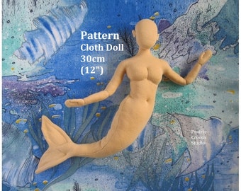 PDF sewing pattern 1:6 scale 12" (30 cm) posable cloth doll Mermaid, DIY miniature mannequin, English language