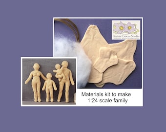Kit famille de poupées en tissu à l'échelle 1:24, corps pré-cousus, petit mannequin DIY, figurines articulées, sculpture souple, fait main