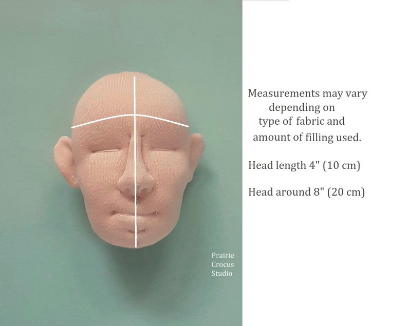 PDF sewing pattern 1:3 scale cloth doll head 4 inch high 10 cm, DIY man soft sculpture face, English language image 3
