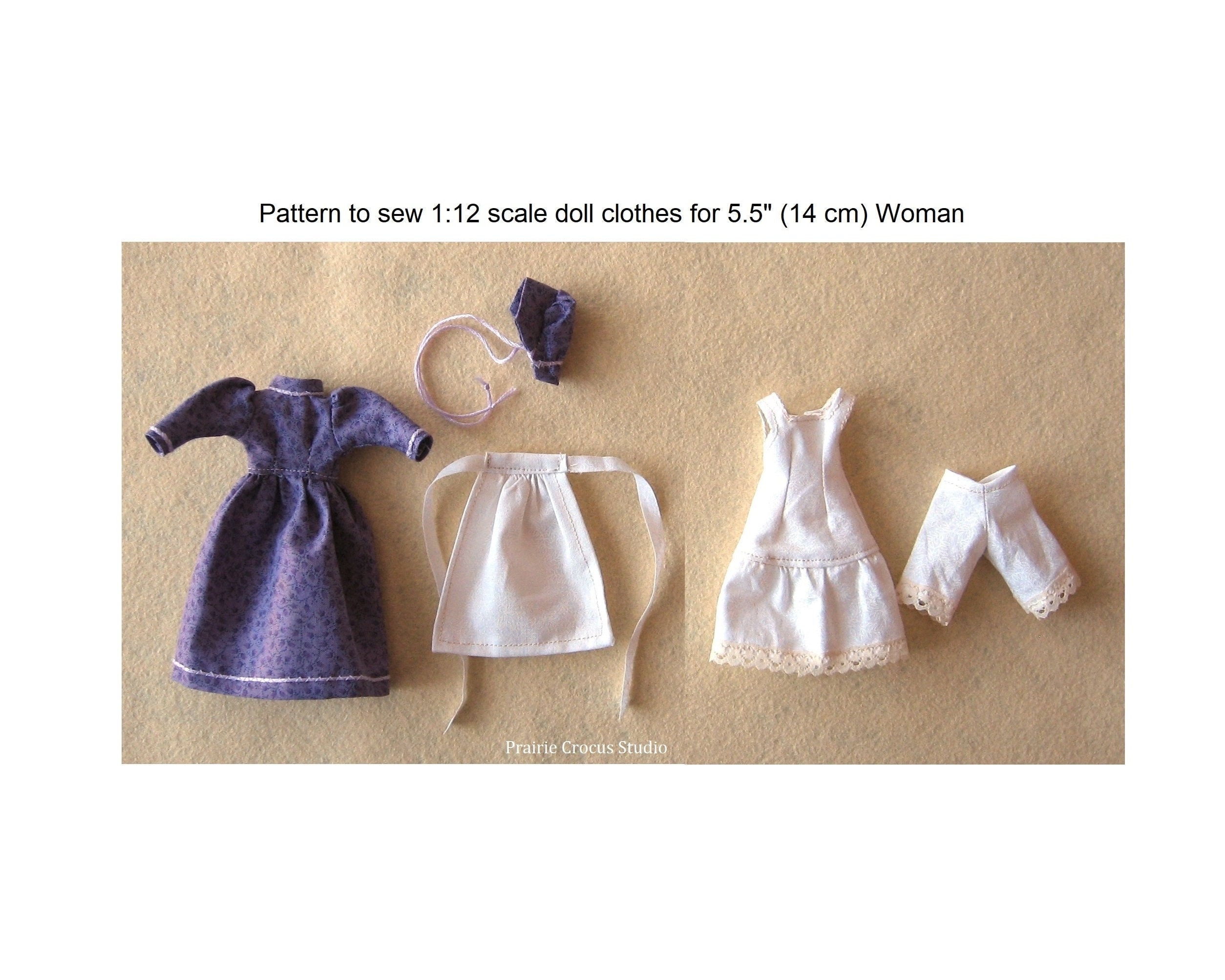 PDF Sewing Pattern 1:12 Scale Doll Clothes, DIY Prairie Dress, Miniature  Frontier Costume, Doll Not Included, English Language 