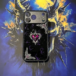 Gothic Luminous 3D Purple Heart Cross Phone Case, Custom Y2K Goth Phone Cover for Galaxy A16 Plus Ultra Google Pixel Series