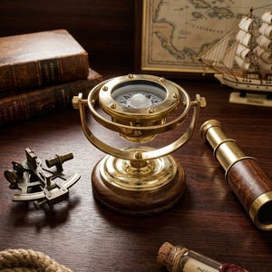 Vintage Gimbal Compass – 5 Inch Brass Nautical Compass, Decorative Maritime Instrument