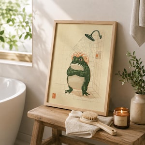 Funny Frog Bathroom Art | Frog Shower Poster | Quirky Bathroom Wall Decor | Vintage Frog Print | Humorous Animal Art