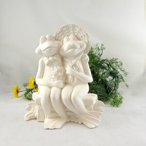 Ceramic Ready to Paint Two Frogs Sitting on a Bench 10 inches bisque, indoor or outdoor, for Canadian clients/GST/HST included in price image 1