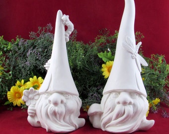 Set of Two Ceramic Garden Gnomes - Ready to Paint, Nature Theme
