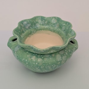 READY to SHIP-Small Self - Watering "Seafoam" Ceramic African Violet Pot,hand painted, 2 piece, indoor, outdoor, lawn or garden