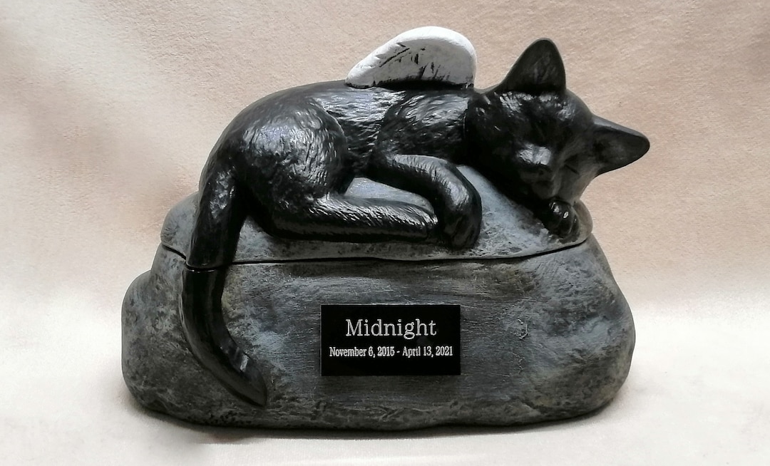 Ceramic Engraved Painted Short Haired Cat Cremation Urn With Engraved Name Plate Hand Made Pet Urn Etsy